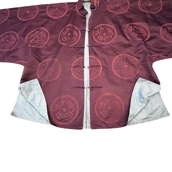 Purple Kimono Jacket Chinese Asian Button-Up Robe Tang Jacket Blue Reversible - Picture 9 of 15